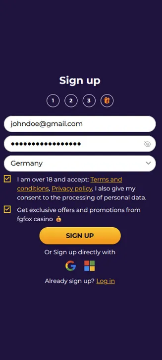 FgFox registration process on mobile FgFox registration process on mobile