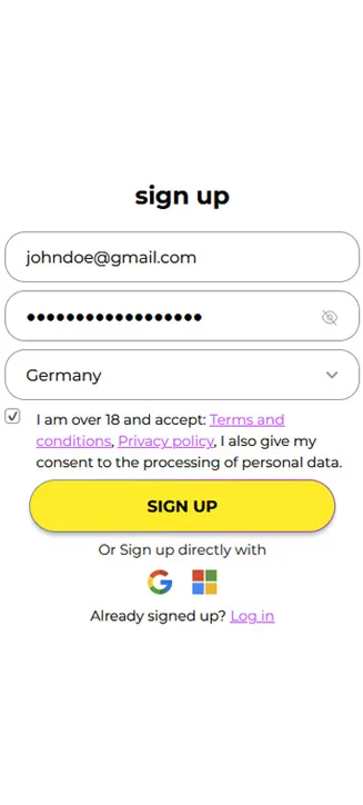 JackTop registration process on mobile JackTop registration process on mobile